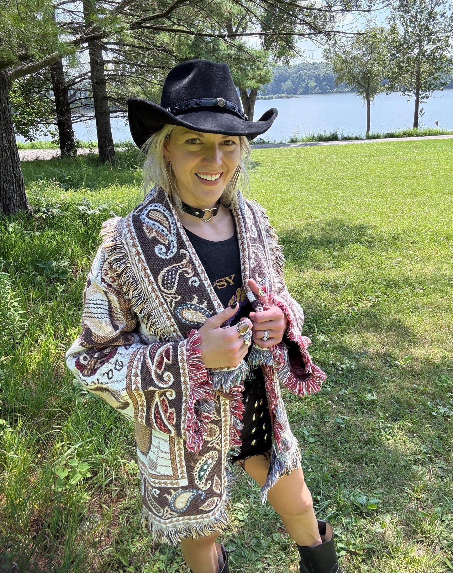 Country Dancing Boots Cozy Fringe Blanket Coat