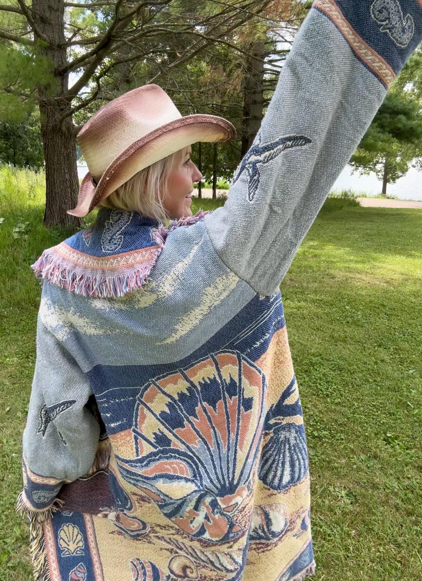 Beachy Seashells Long Boho Blanket Coat