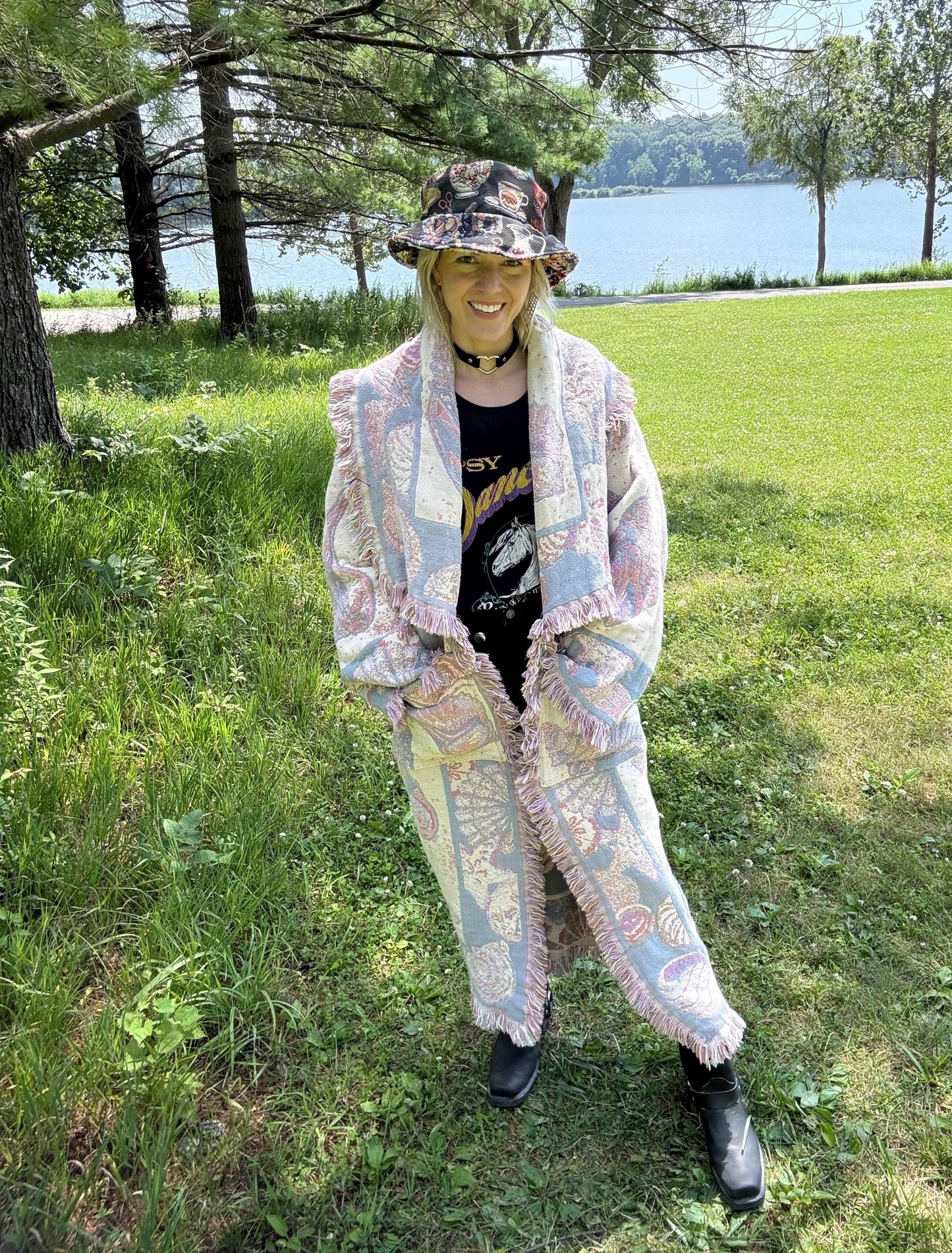 Seashell Pastels Long Boho Blanket Coat