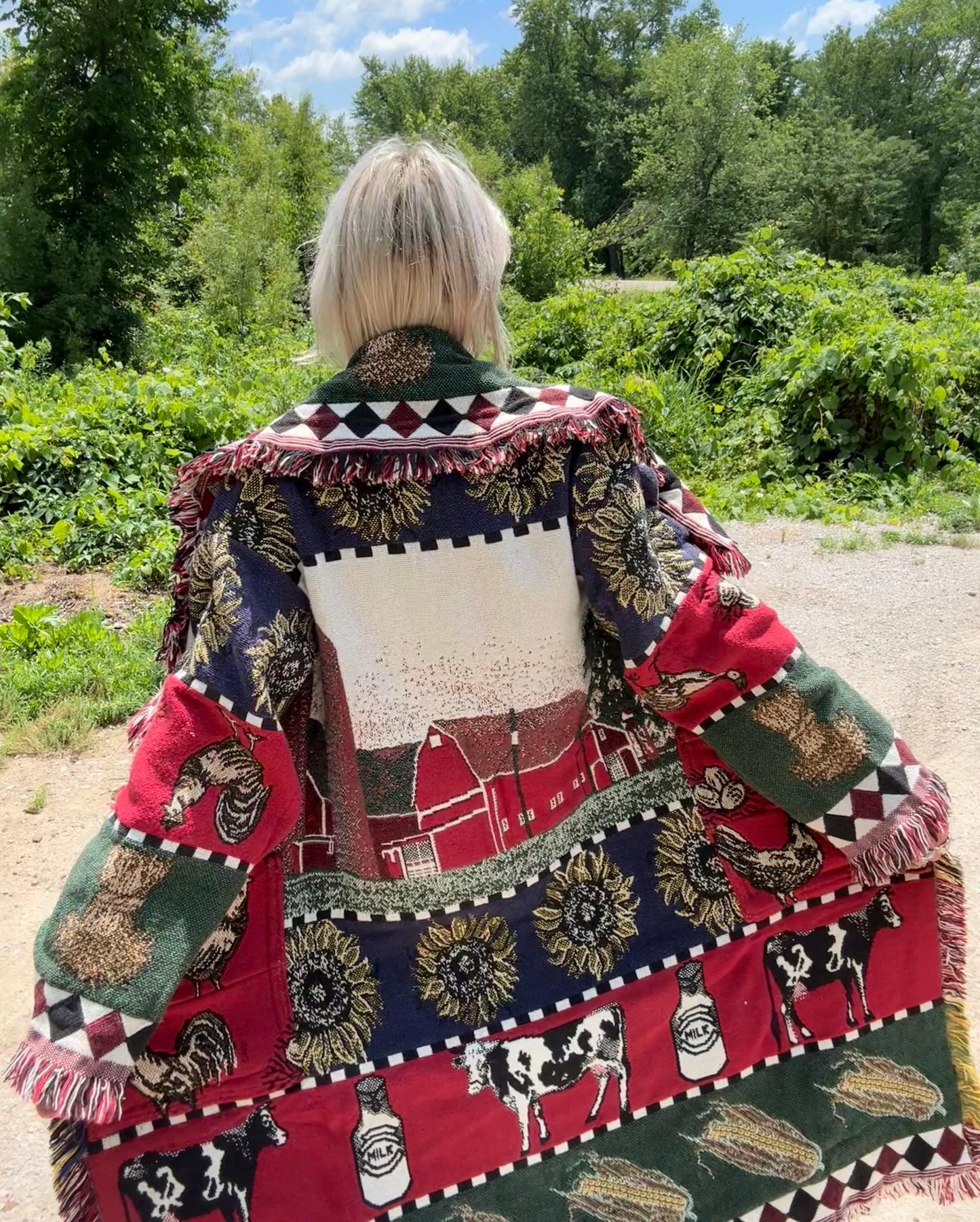 Farm Cows Sunflower Love Boho Blanket Coat