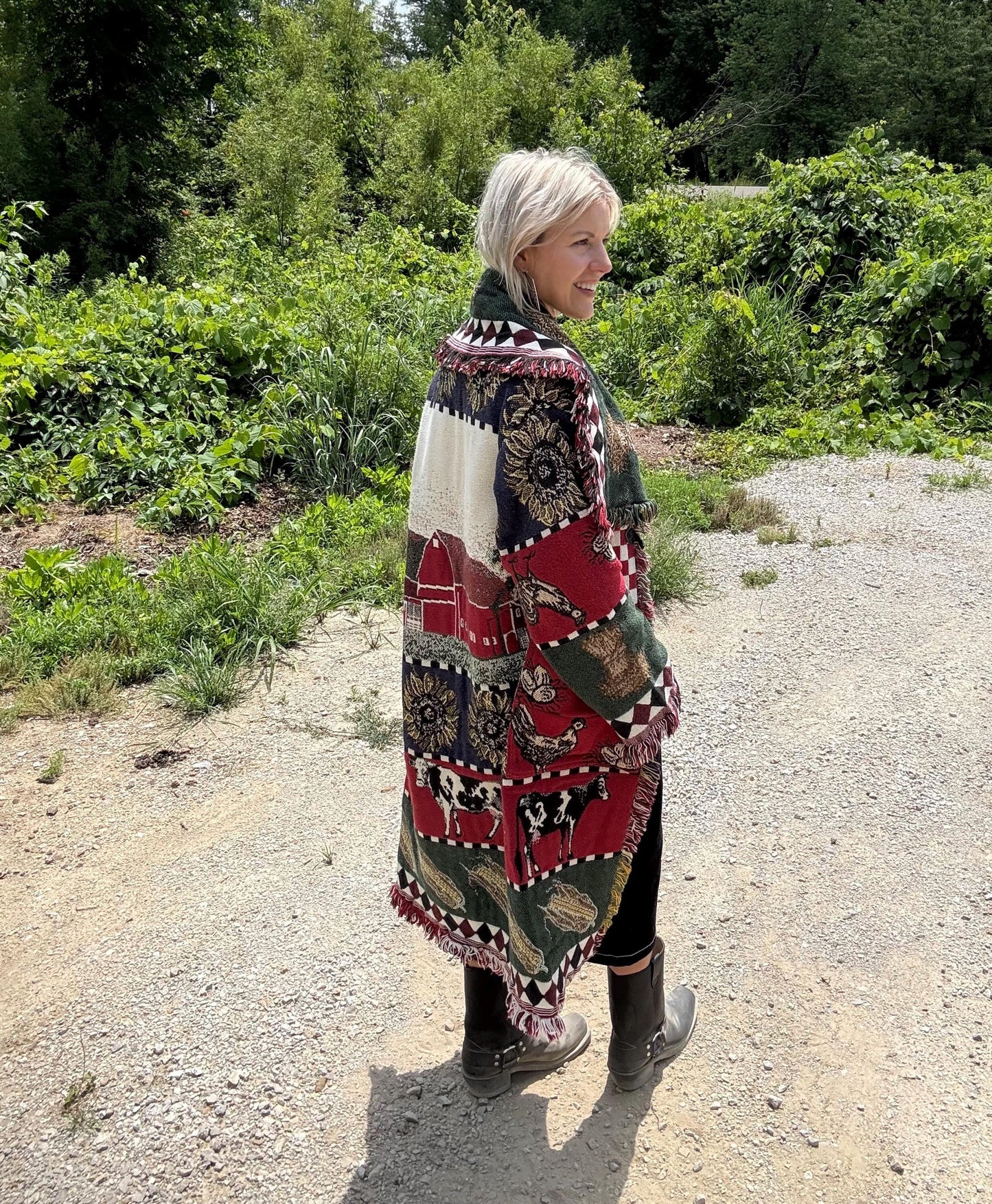 Farm Cows Sunflower Love Boho Blanket Coat