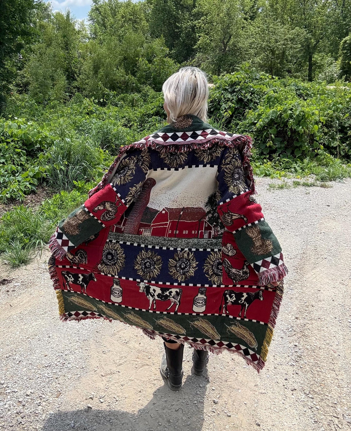 Farm Cows Sunflower Love Boho Blanket Coat
