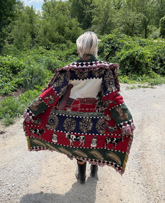 Farm Cows Sunflower Love Boho Blanket Coat