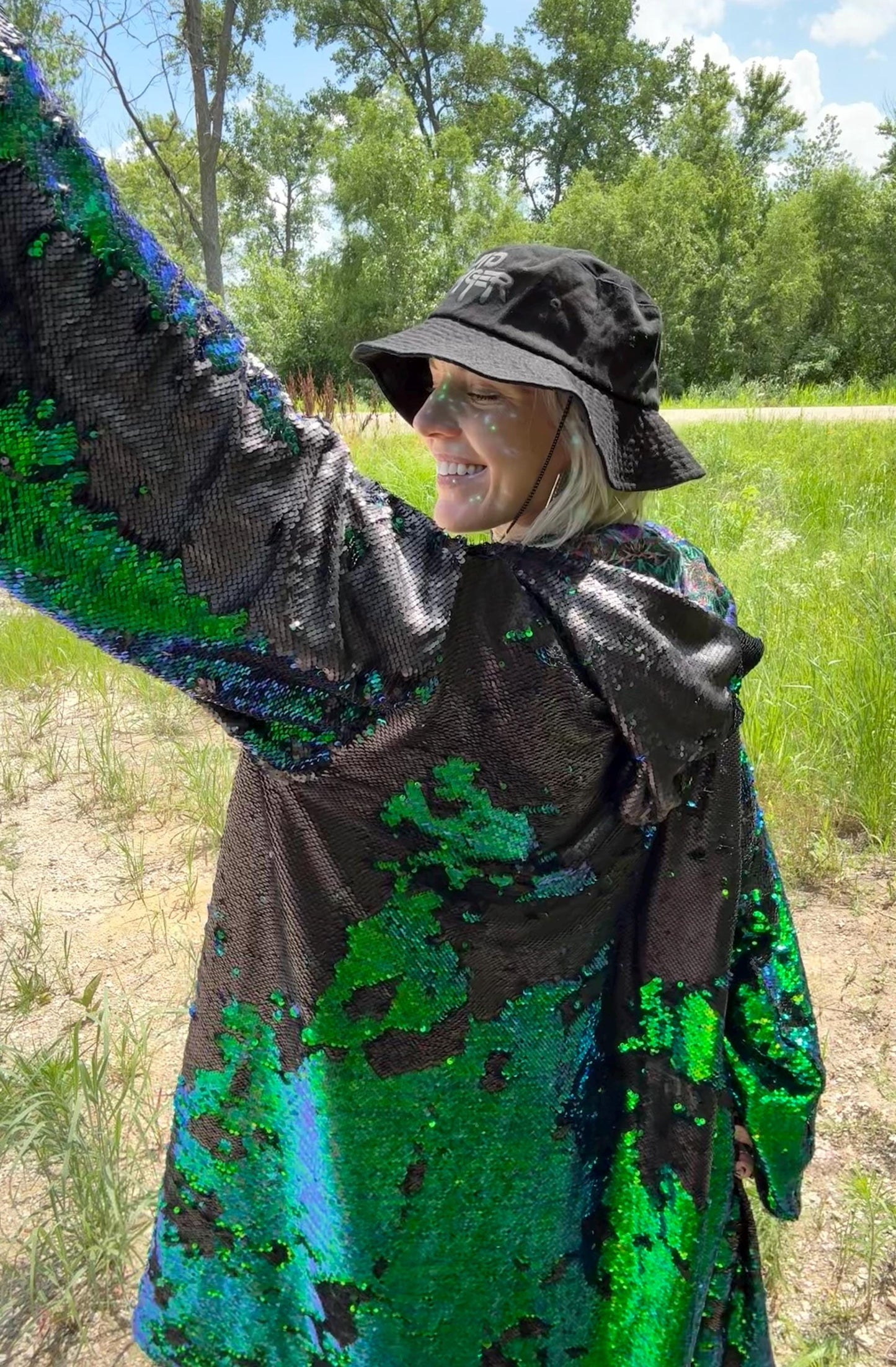 Psychedelic Mermaid Minky Lined Sequin Rave Festival Coat
