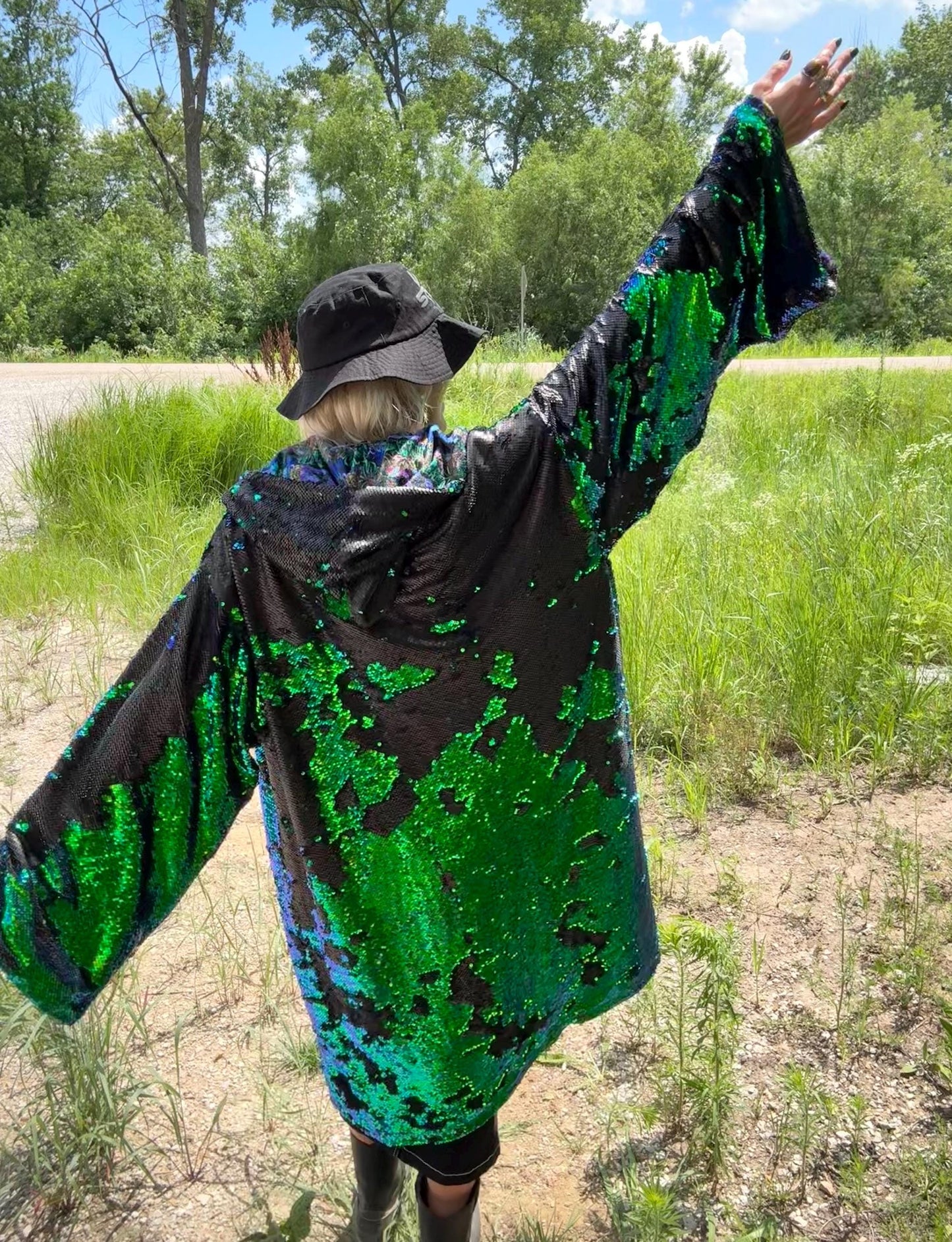 Psychedelic Mermaid Minky Lined Sequin Rave Festival Coat