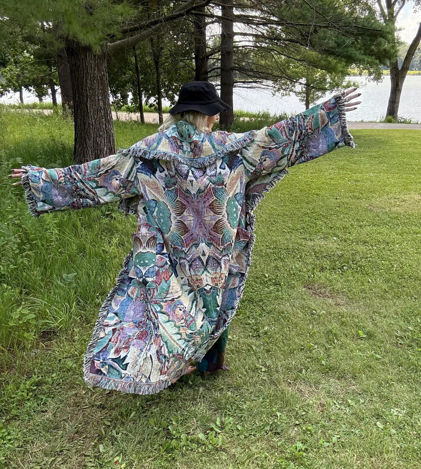 Tropical Day Trip Original Psychedelic Art Long Blanket Coat