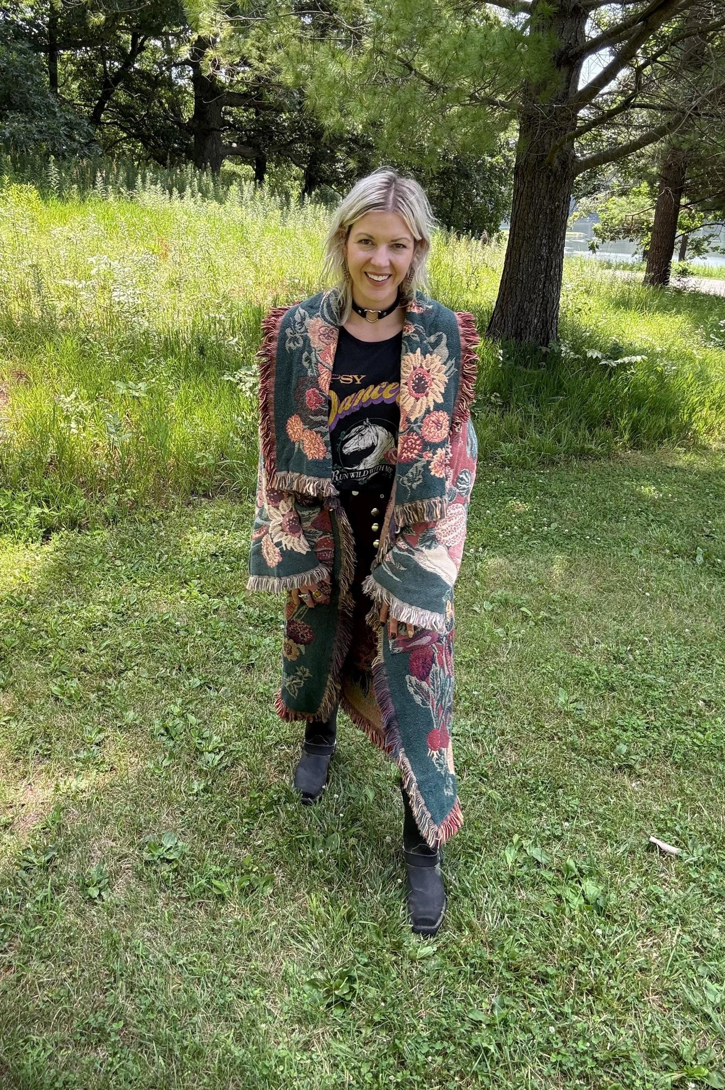 Fall Garden Long Boho Blanket Coat