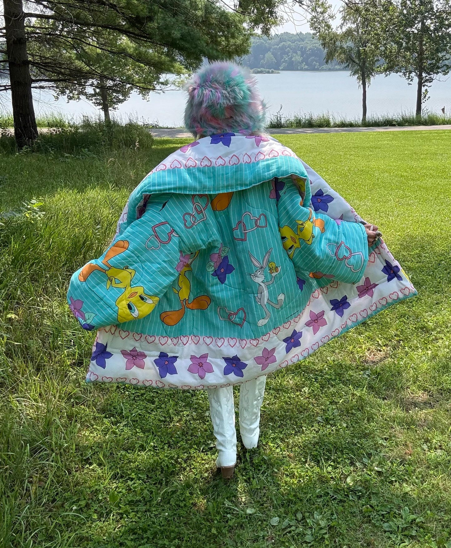 Turquoise Tweety Cozy Nostalgic Statement Coat
