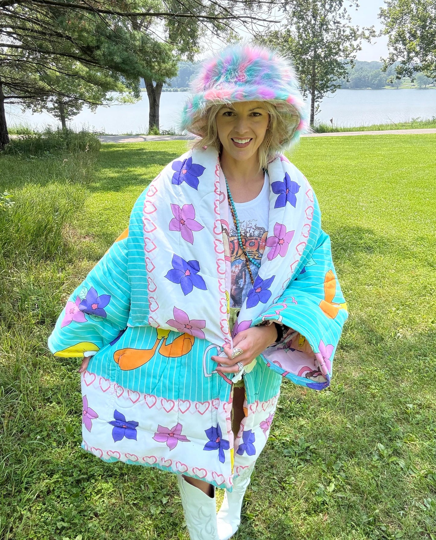Turquoise Tweety Cozy Nostalgic Statement Coat
