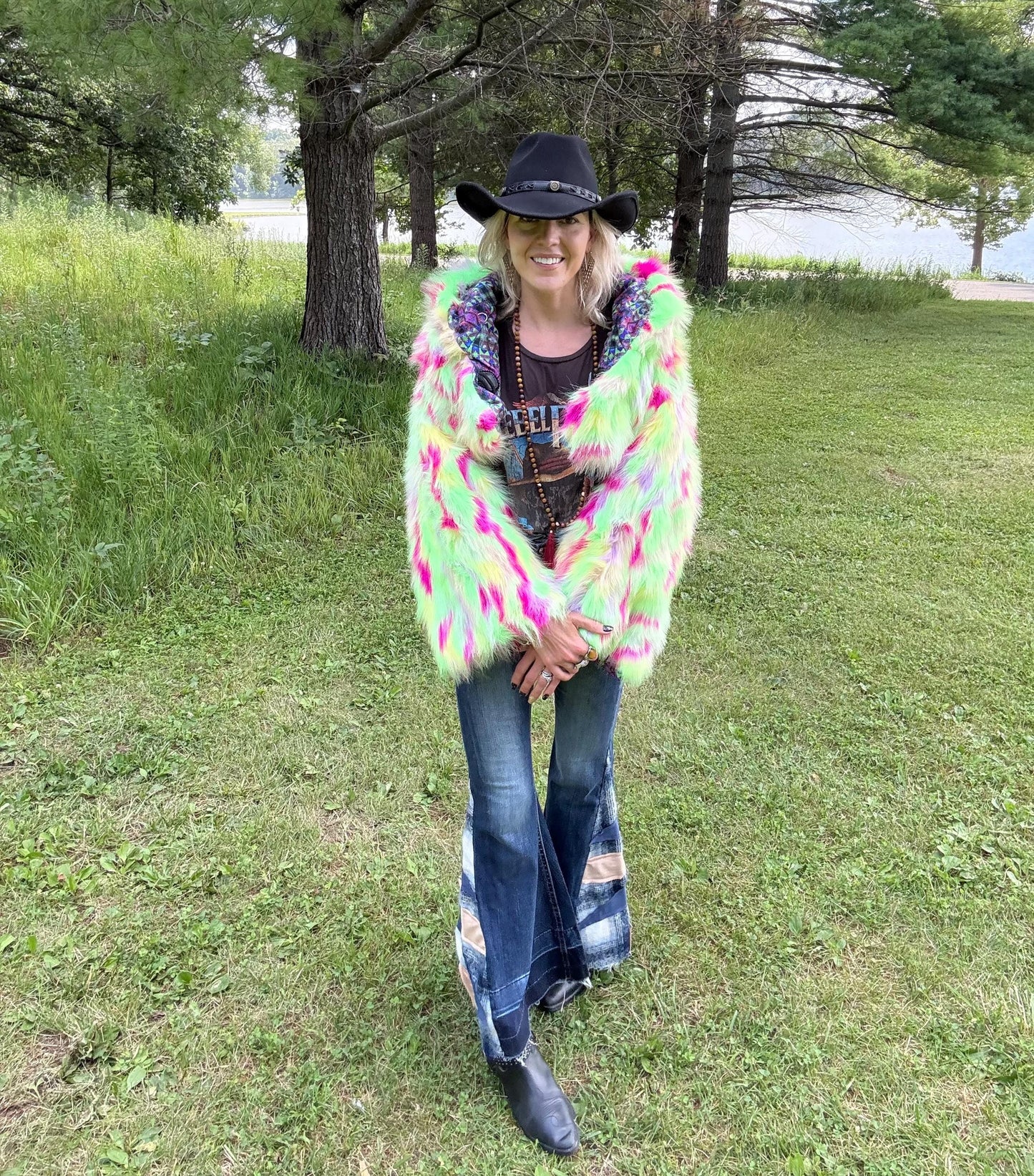 Electric Snow Bunny Cropped Faux Fur Jacket