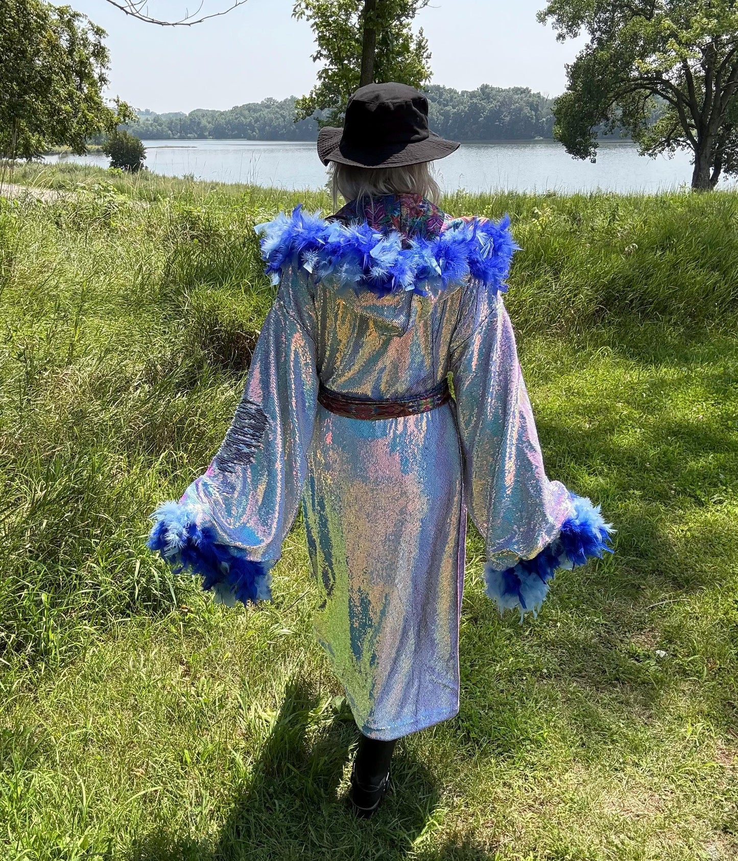 Holographic Unicorn Light Blue Sequin Statement Coat