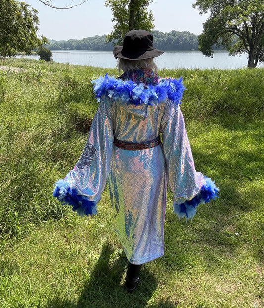 Holographic Unicorn Light Blue Sequin Statement Coat
