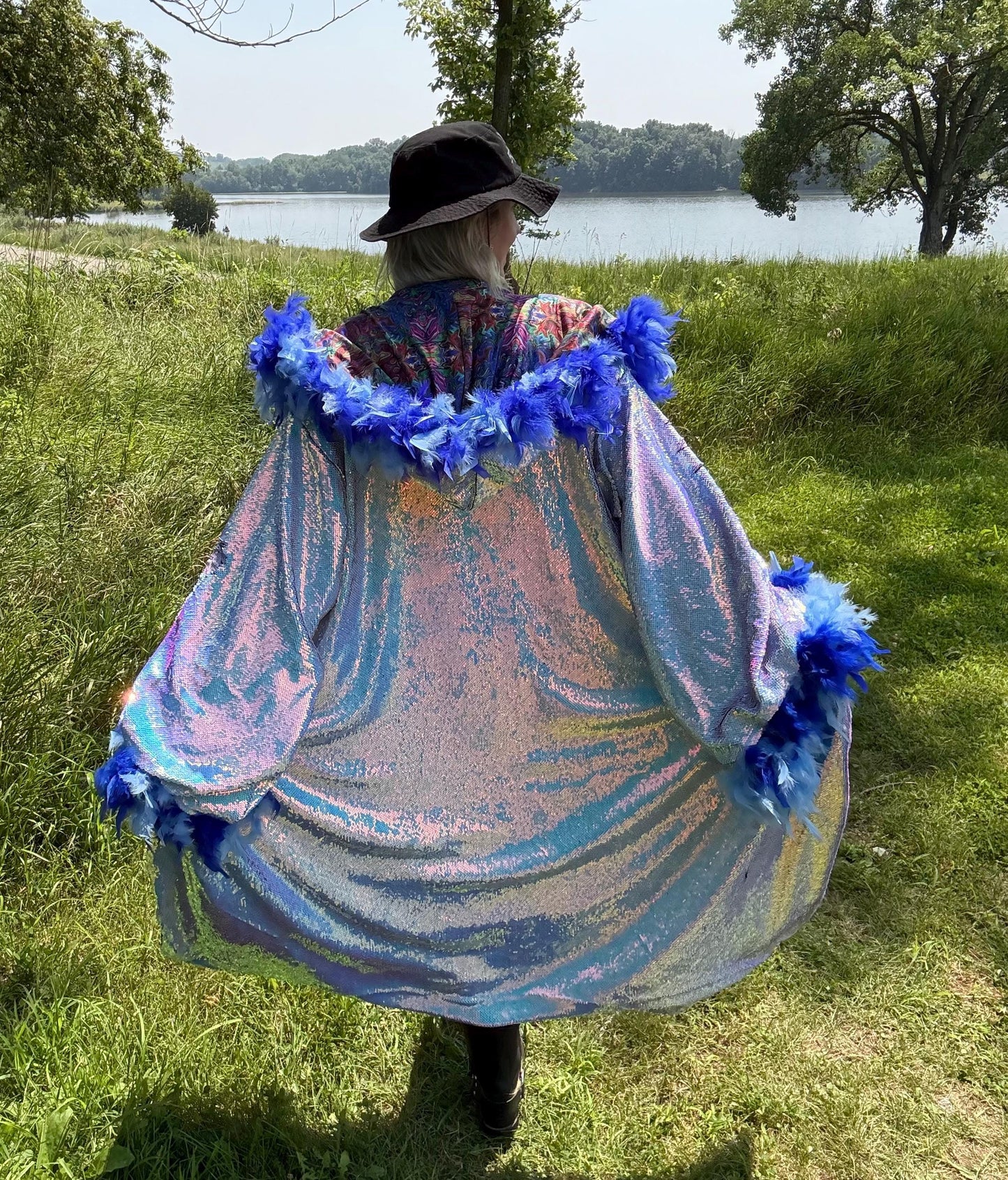 Holographic Unicorn Light Blue Sequin Statement Coat