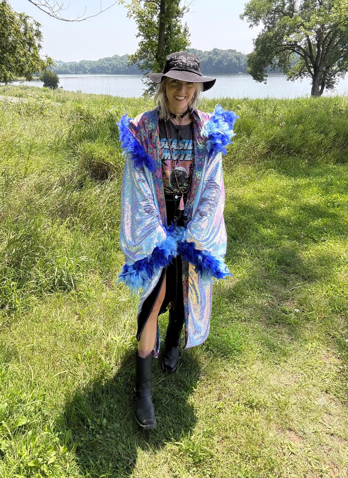 Holographic Unicorn Light Blue Sequin Statement Coat
