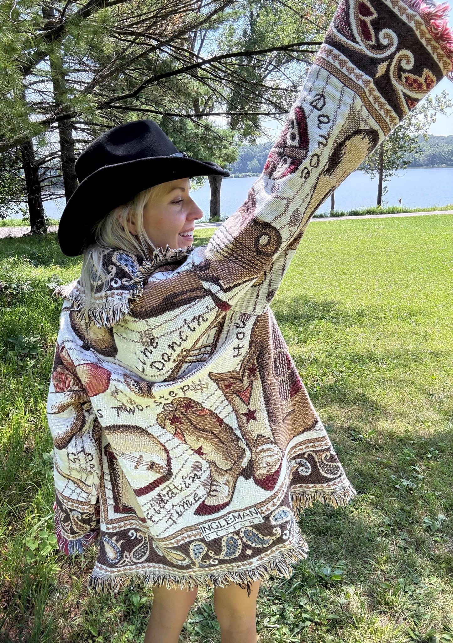 Country Dancing Boots Cozy Fringe Blanket Coat