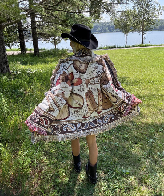 Country Dancing Boots Cozy Fringe Blanket Coat