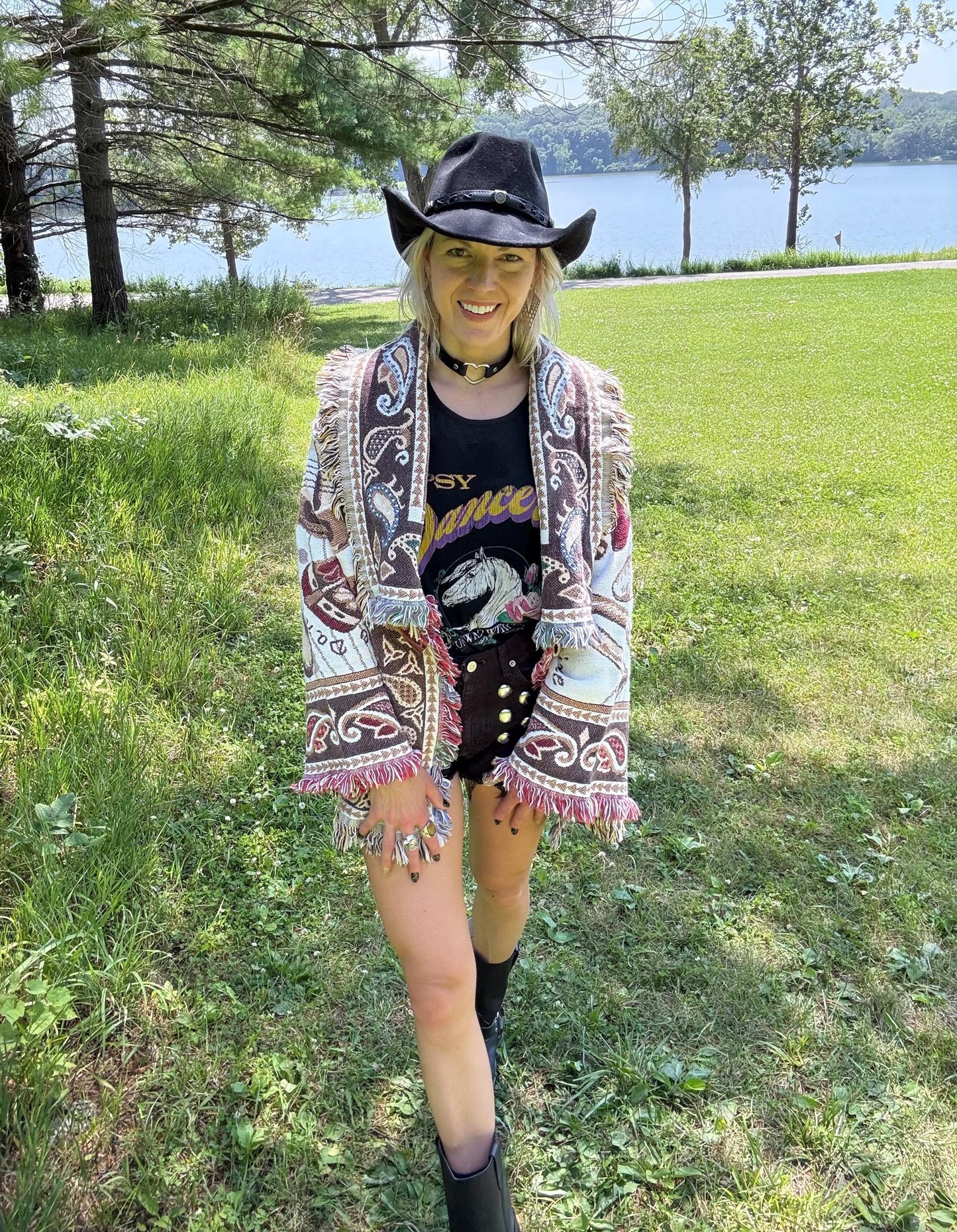 Country Dancing Boots Cozy Fringe Blanket Coat