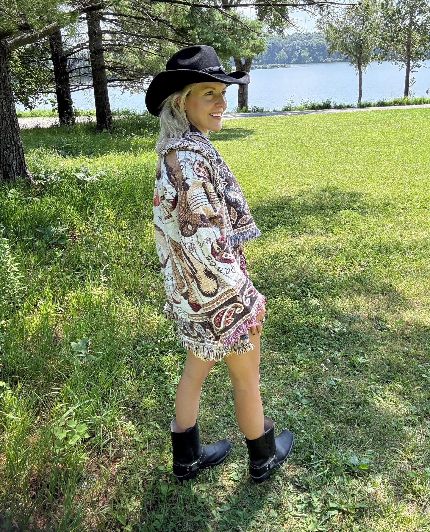 Country Dancing Boots Cozy Fringe Blanket Coat