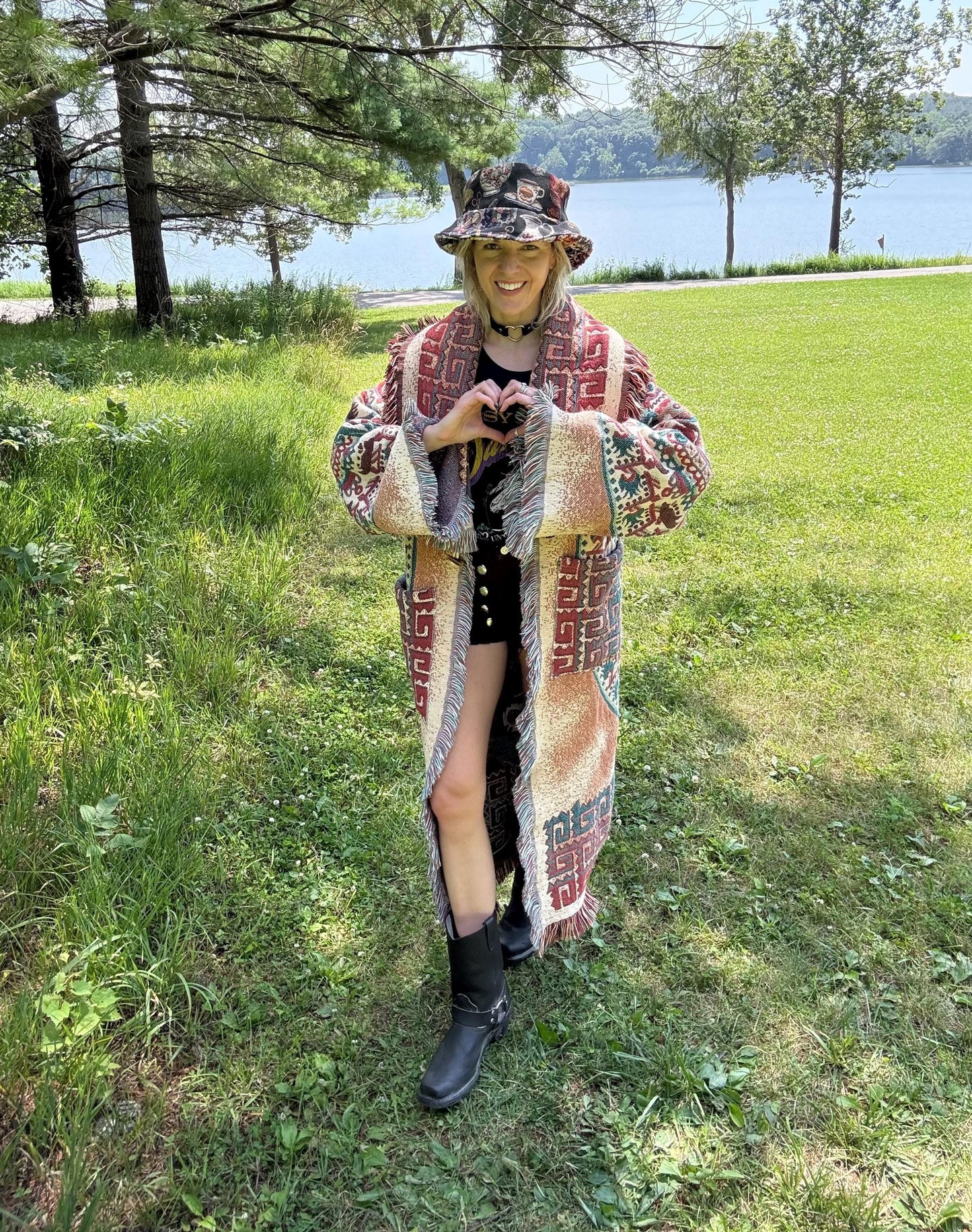 Mayan Sun Calendar Long Dune Celestial Blanket Coat