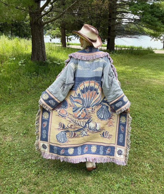 Beachy Seashells Long Boho Blanket Coat