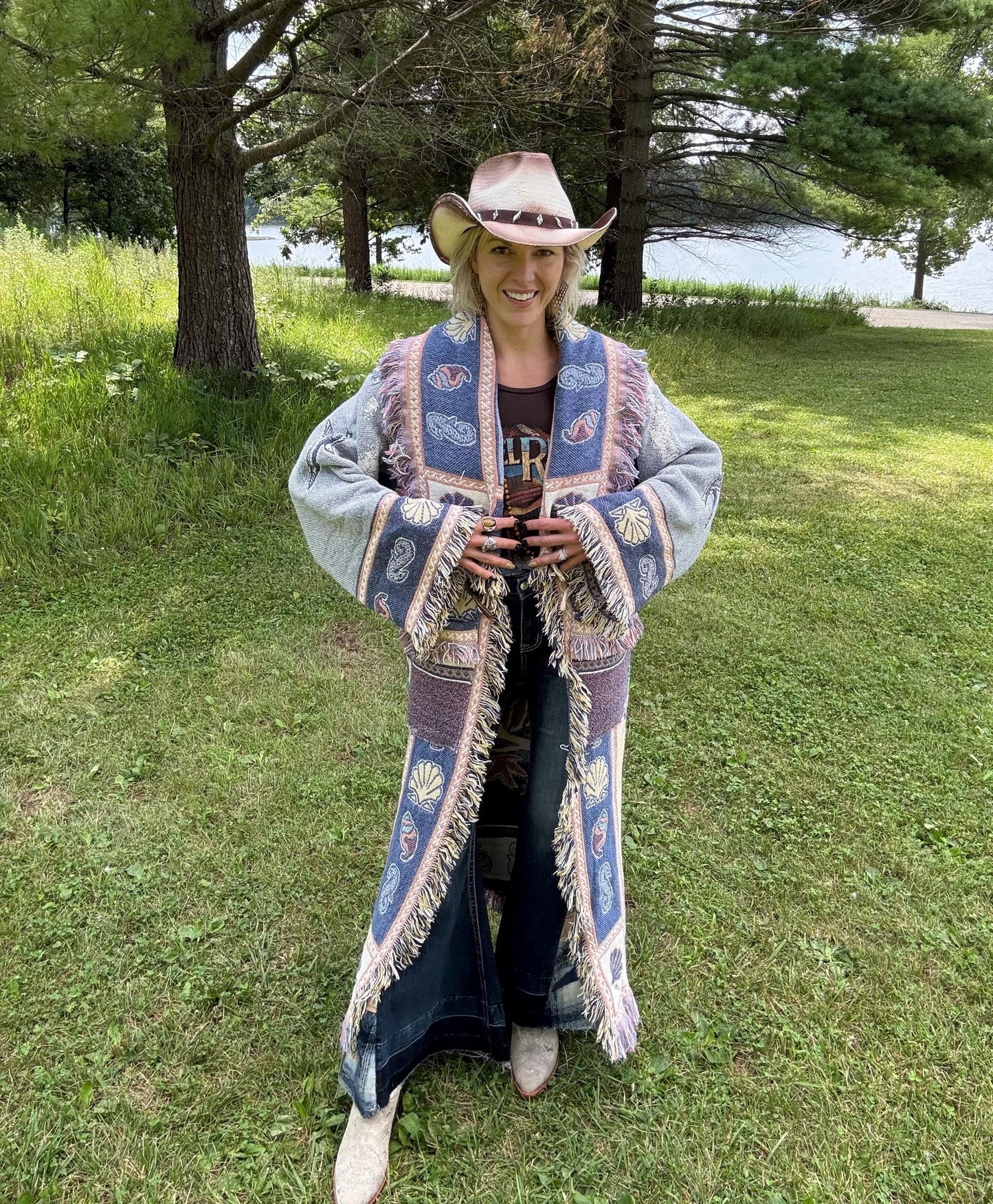 Beachy Seashells Long Boho Blanket Coat