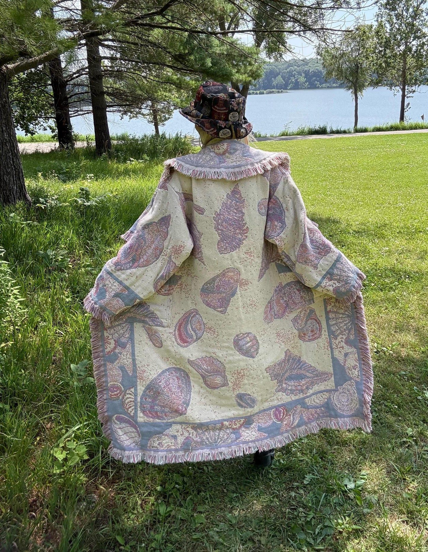 Seashell Pastels Long Boho Blanket Coat