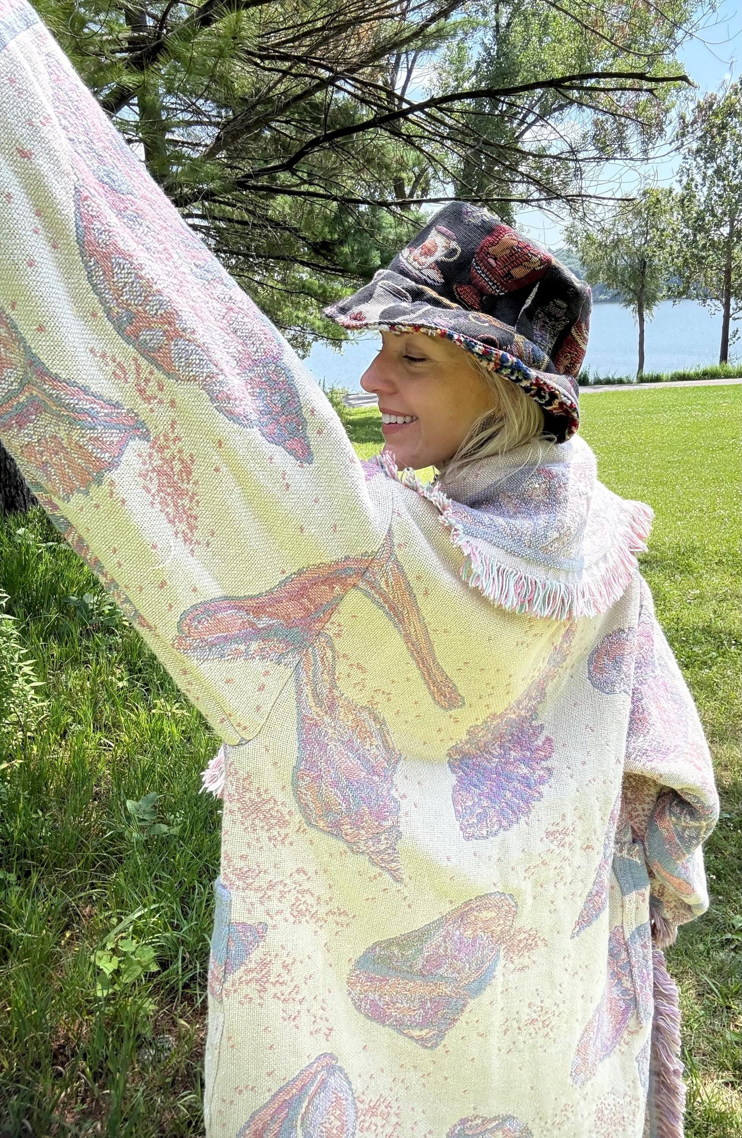 Seashell Pastels Long Boho Blanket Coat