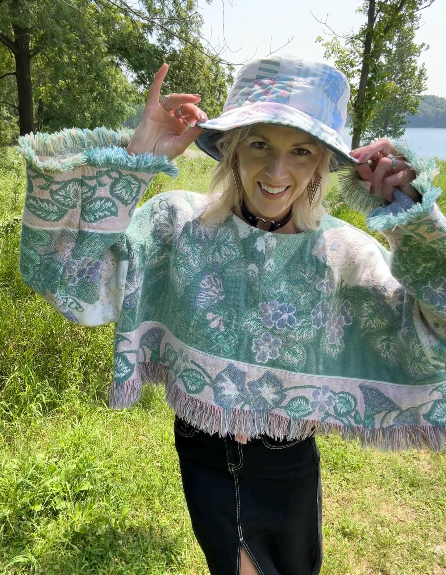 Easter Bunny Babe Pastel Oversized Cropped Blanket Sweater