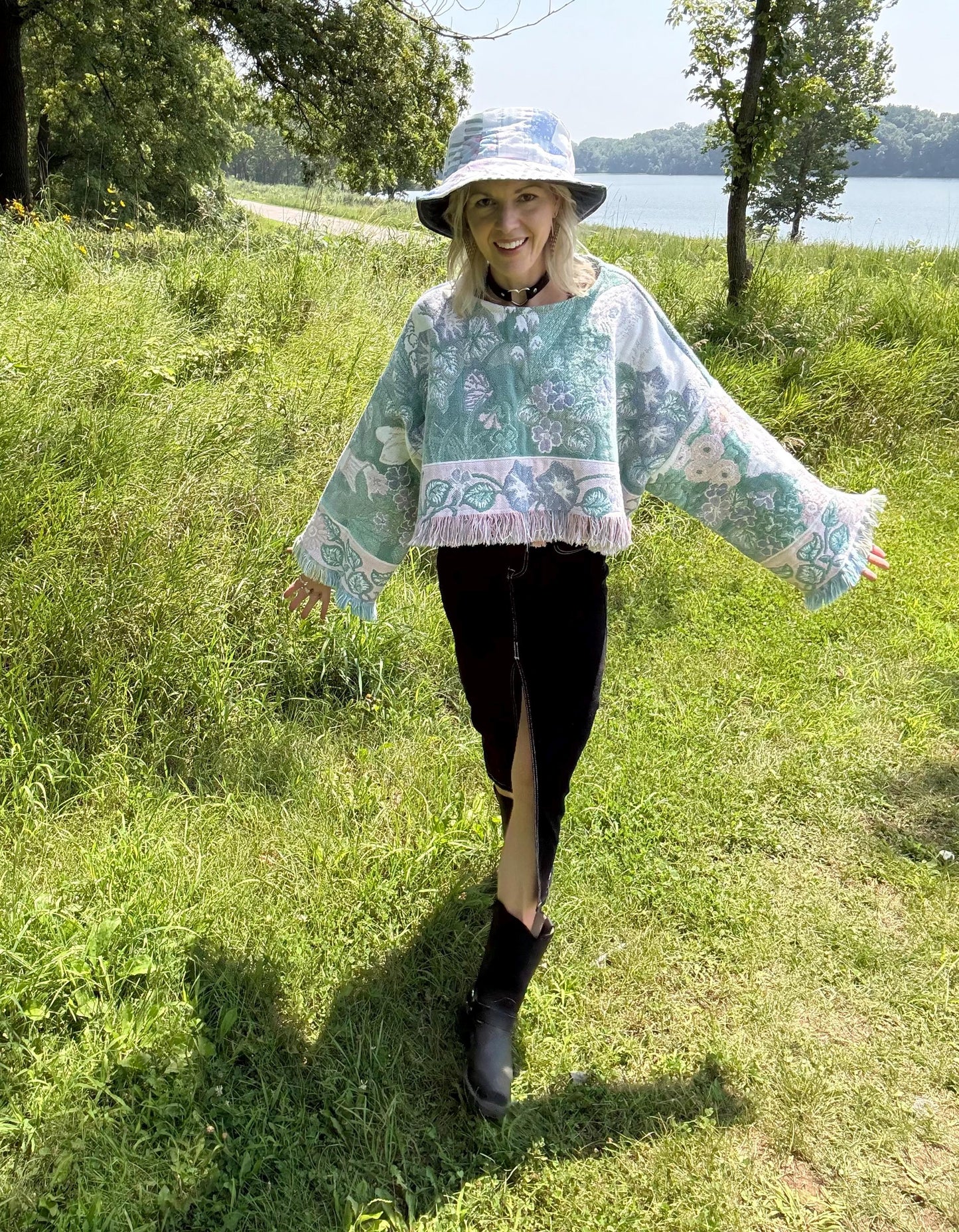 Easter Bunny Babe Pastel Oversized Cropped Blanket Sweater