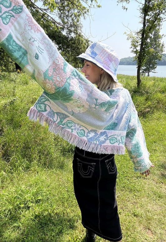 Easter Bunny Babe Pastel Oversized Cropped Blanket Sweater