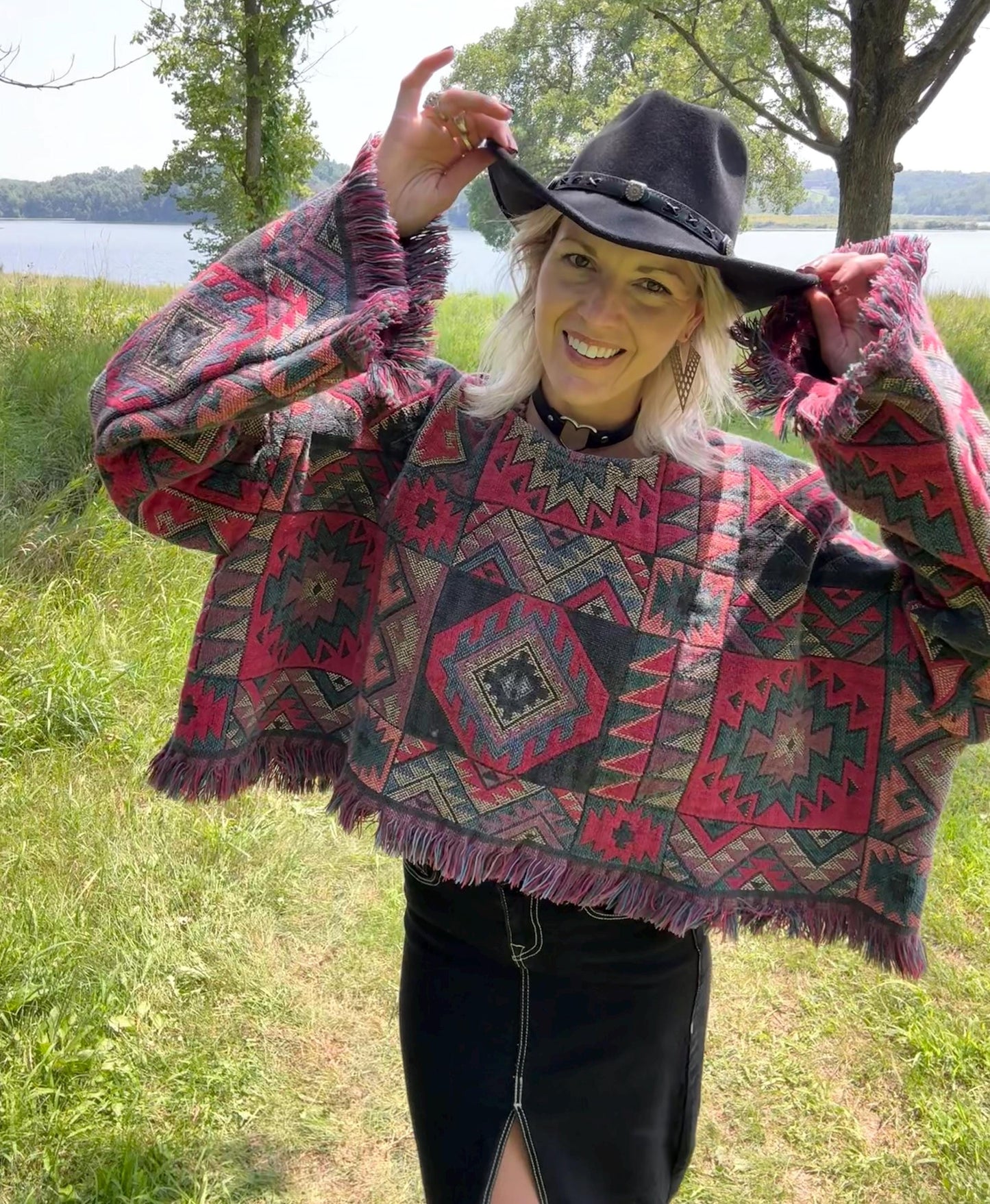 Mountain Lodge Snuggles Oversized Cropped Blanket Sweater