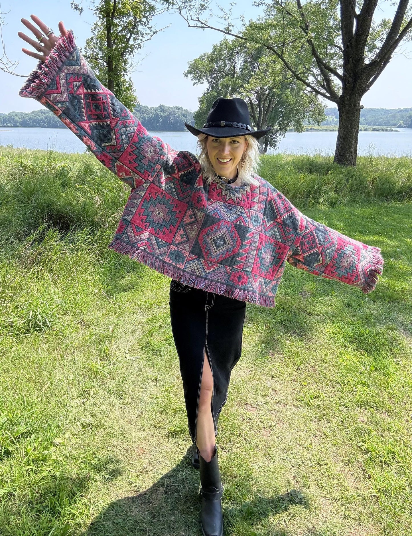 Mountain Lodge Snuggles Oversized Cropped Blanket Sweater