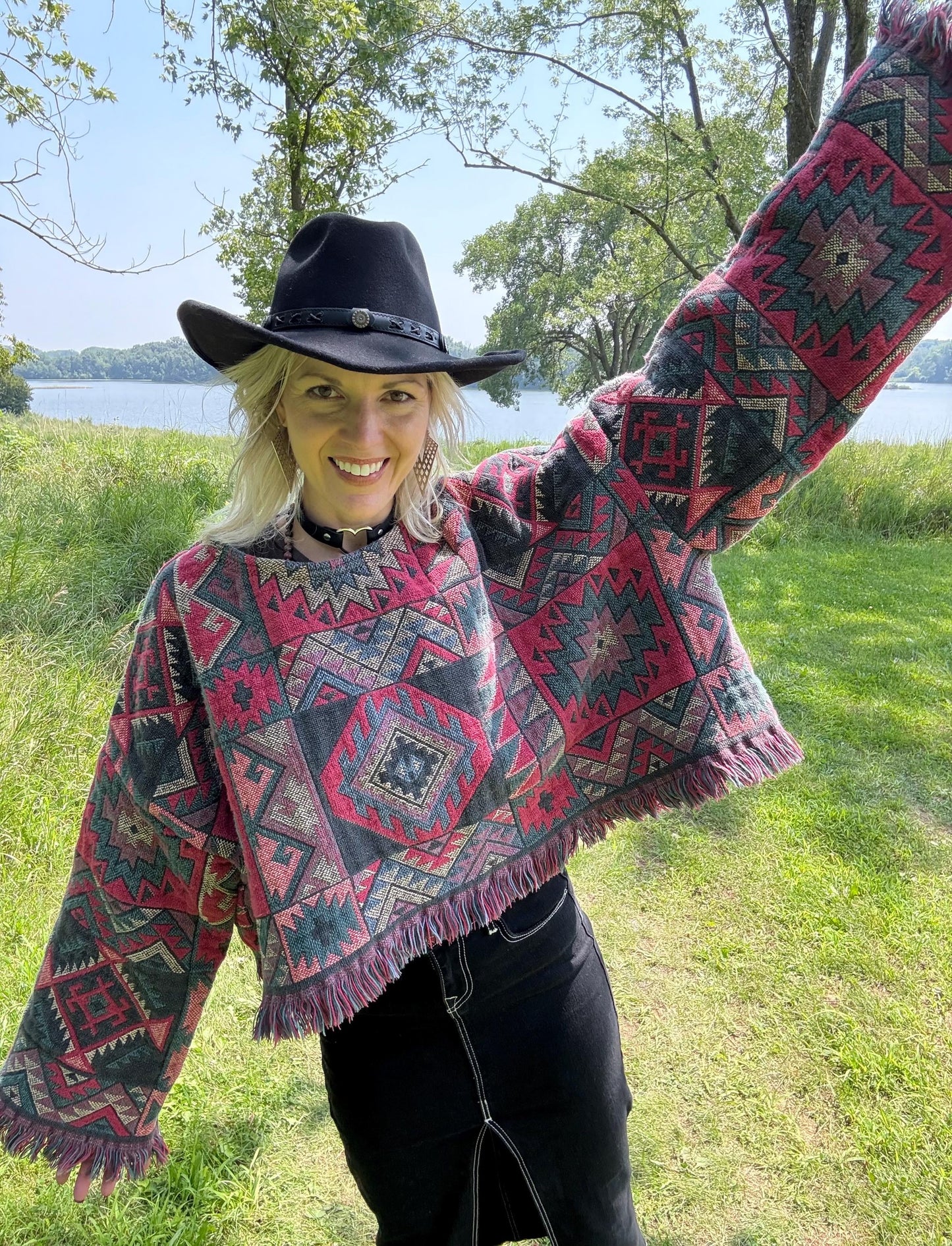 Mountain Lodge Snuggles Oversized Cropped Blanket Sweater