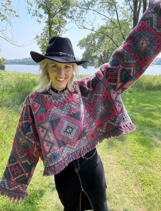 Mountain Lodge Snuggles Oversized Cropped Blanket Sweater