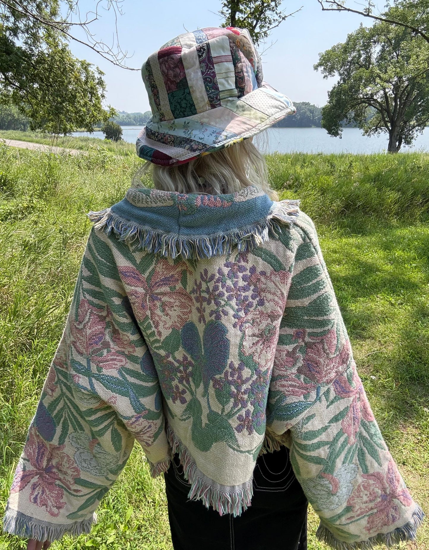 Tropical Pastels Oversized Cropped Blanket Sweater