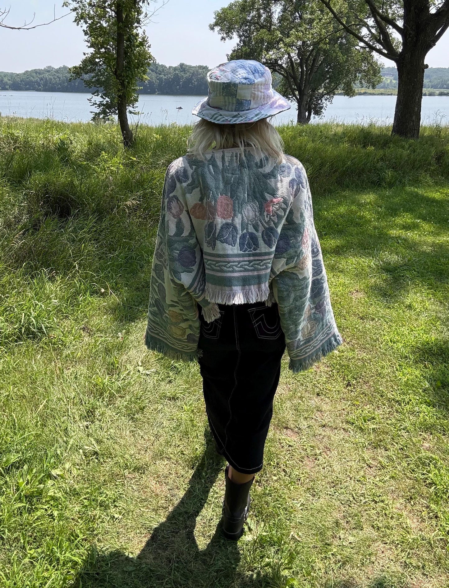 Romantic Tulip Garden Pastel Cropped Oversized Blanket Sweater