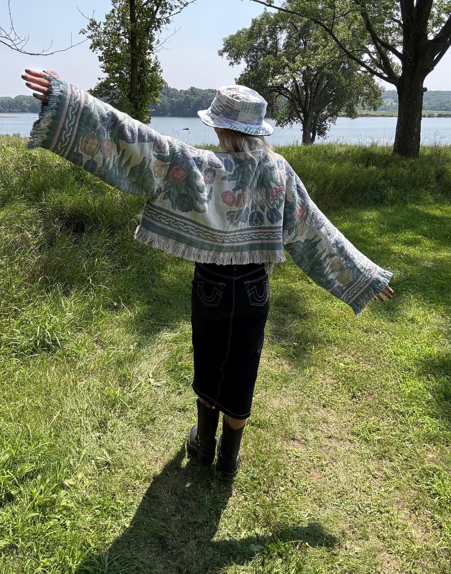 Romantic Tulip Garden Pastel Cropped Oversized Blanket Sweater