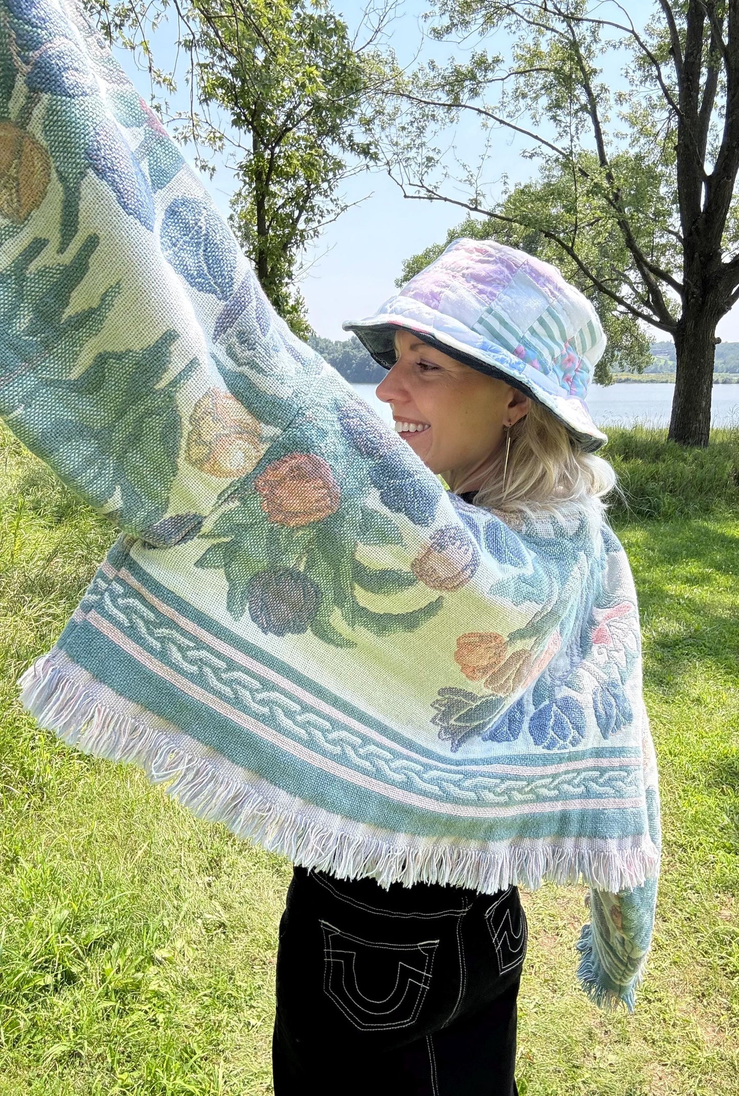 Romantic Tulip Garden Pastel Cropped Oversized Blanket Sweater