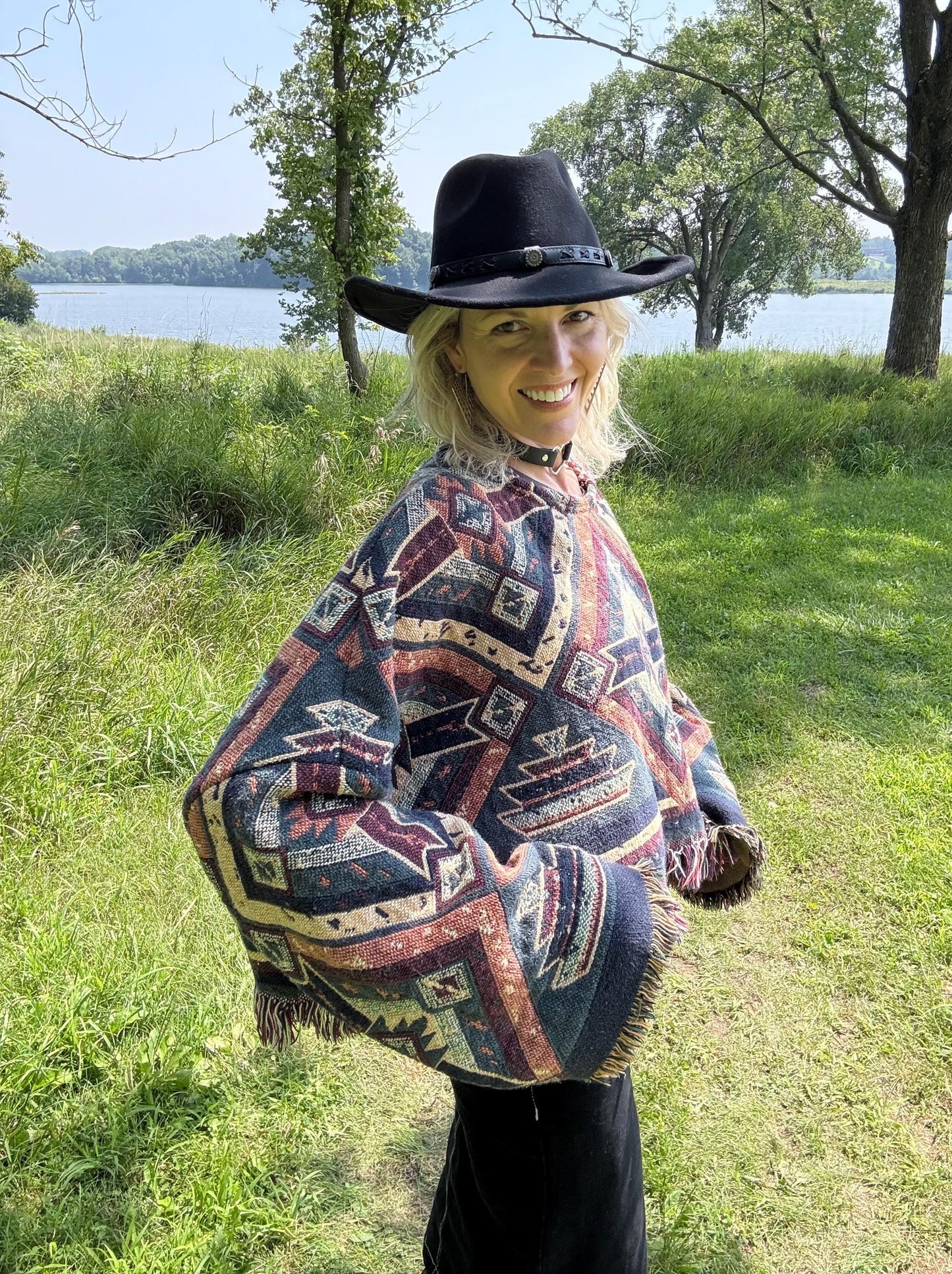 Western Geometric Cozy Oversized Blanket Sweater