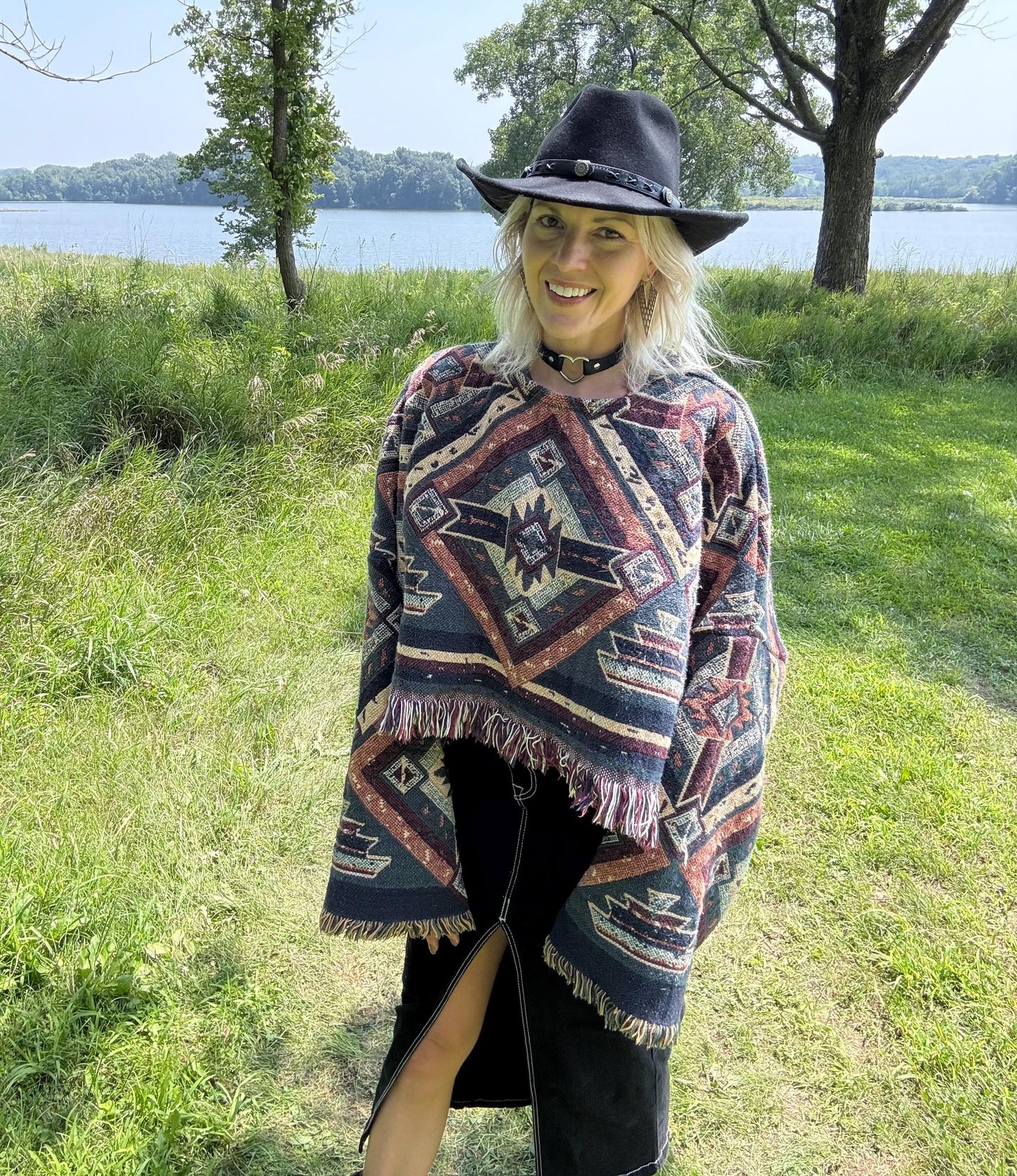 Western Geometric Cozy Oversized Blanket Sweater