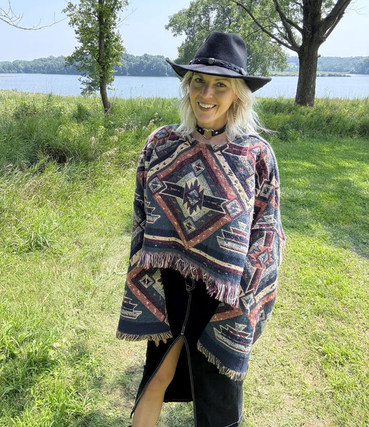 Western Geometric Cozy Oversized Blanket Sweater