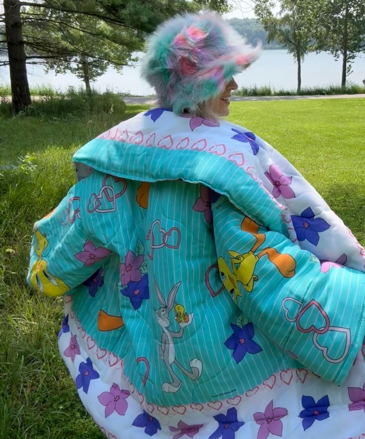 Turquoise Tweety Cozy Nostalgic Statement Coat