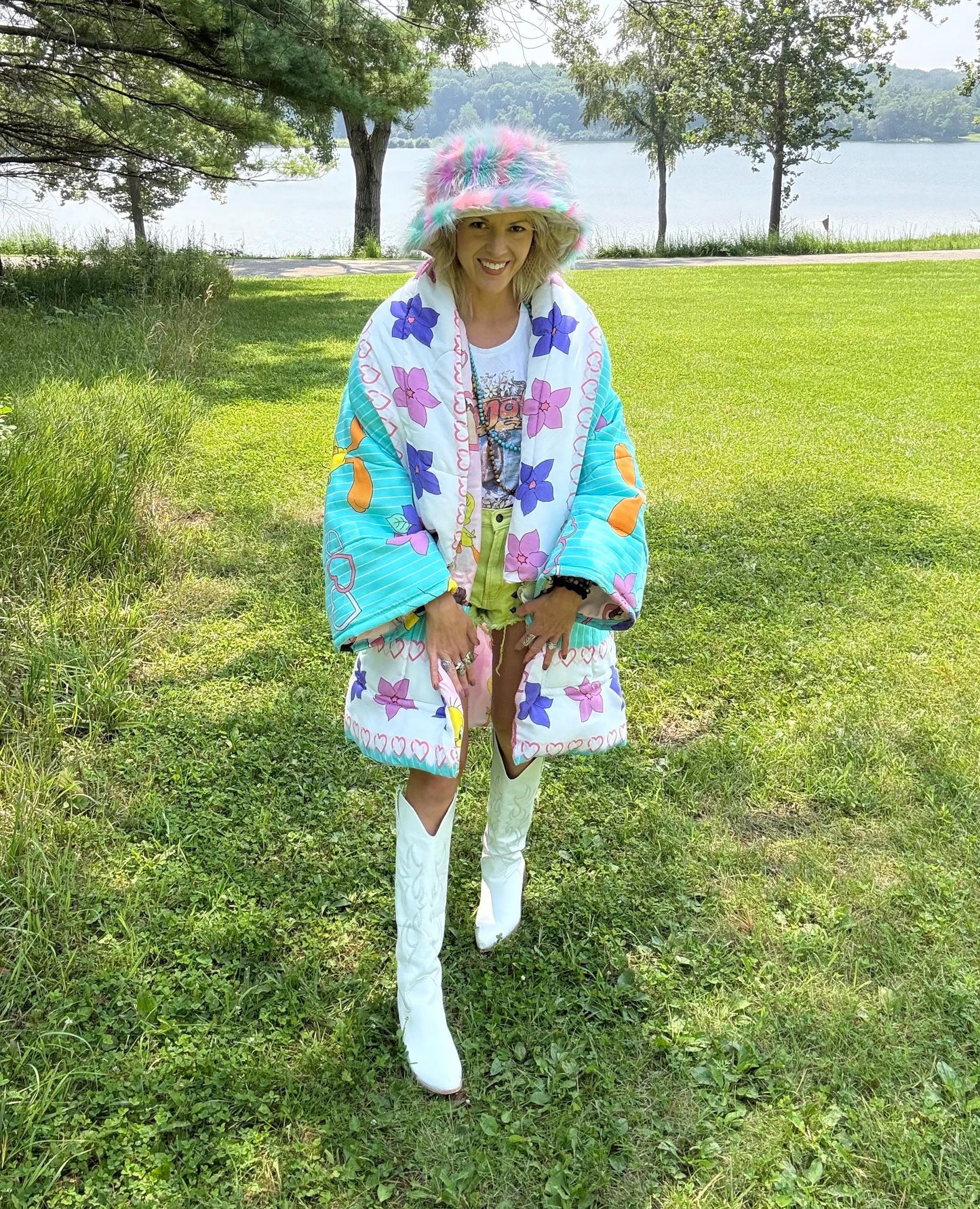 Turquoise Tweety Cozy Nostalgic Statement Coat