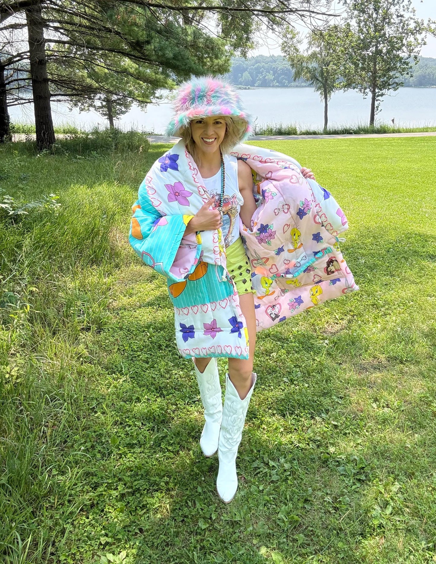 Turquoise Tweety Cozy Nostalgic Statement Coat