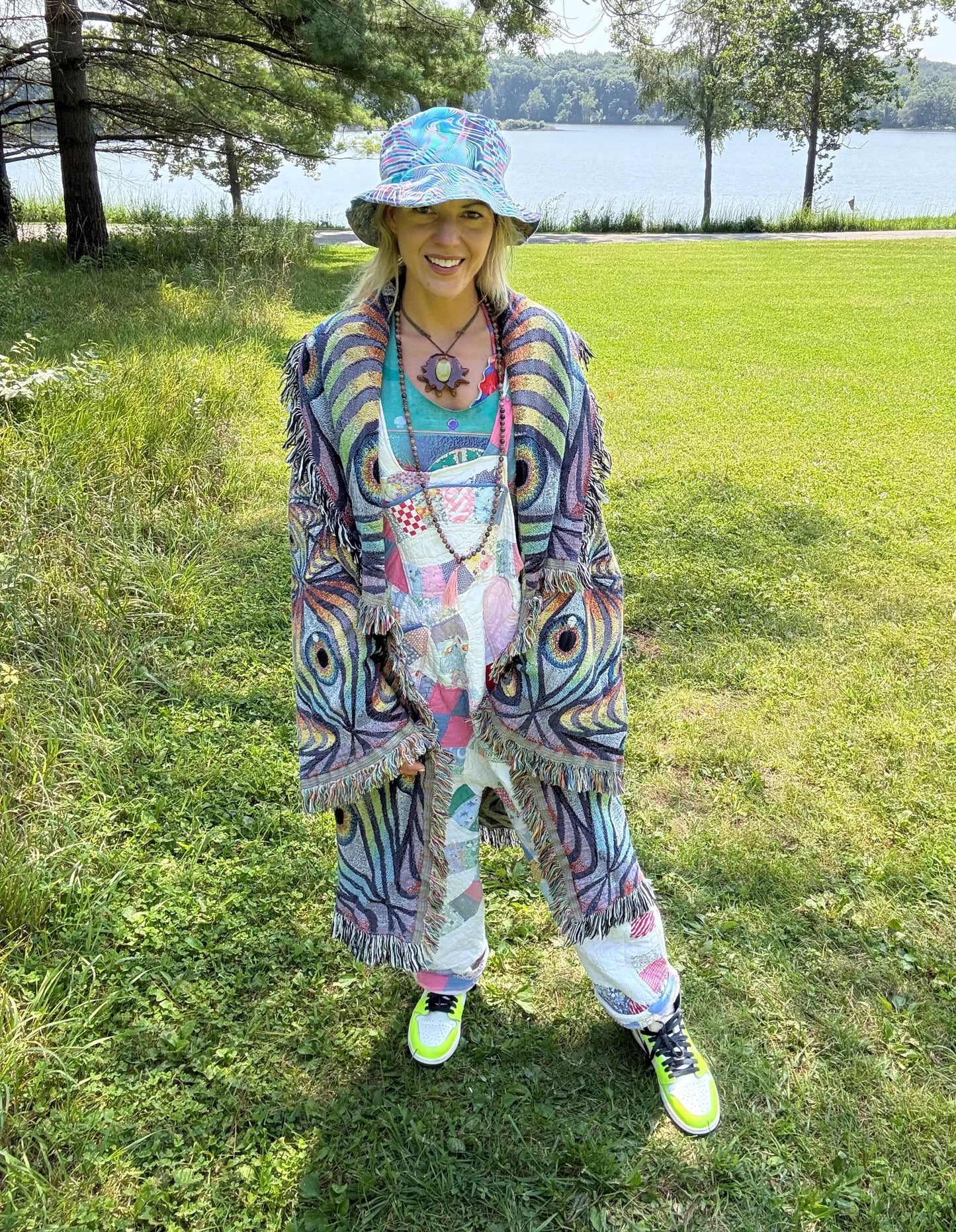 Rainbow Eye Ripple Long Blanket Coat
