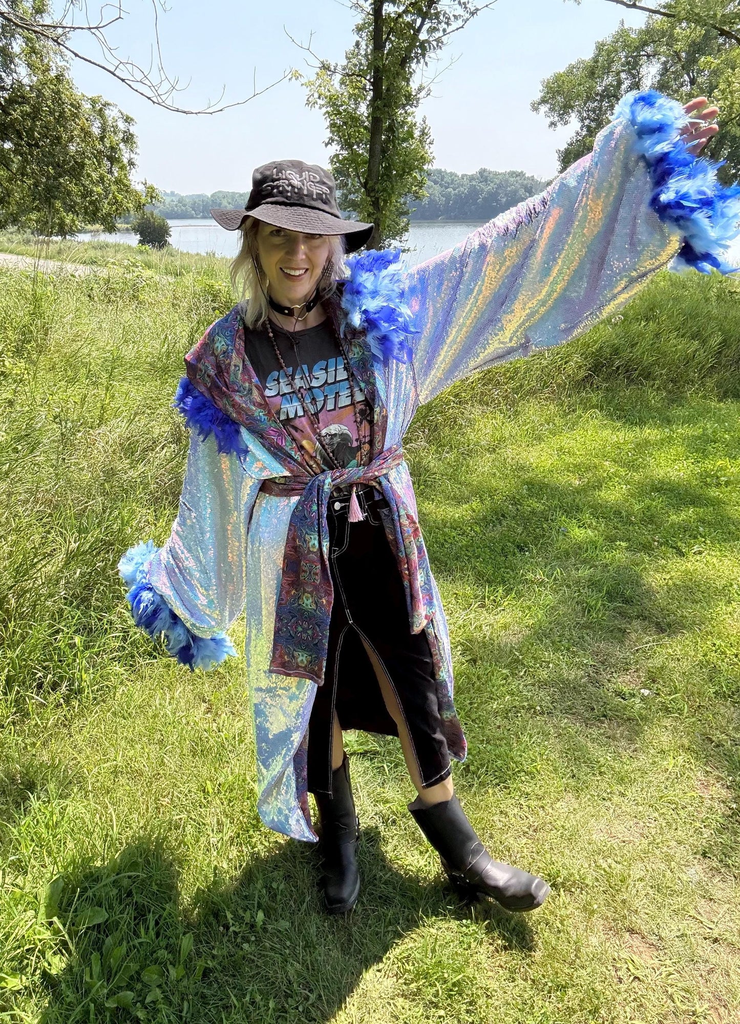 Holographic Unicorn Light Blue Sequin Statement Coat