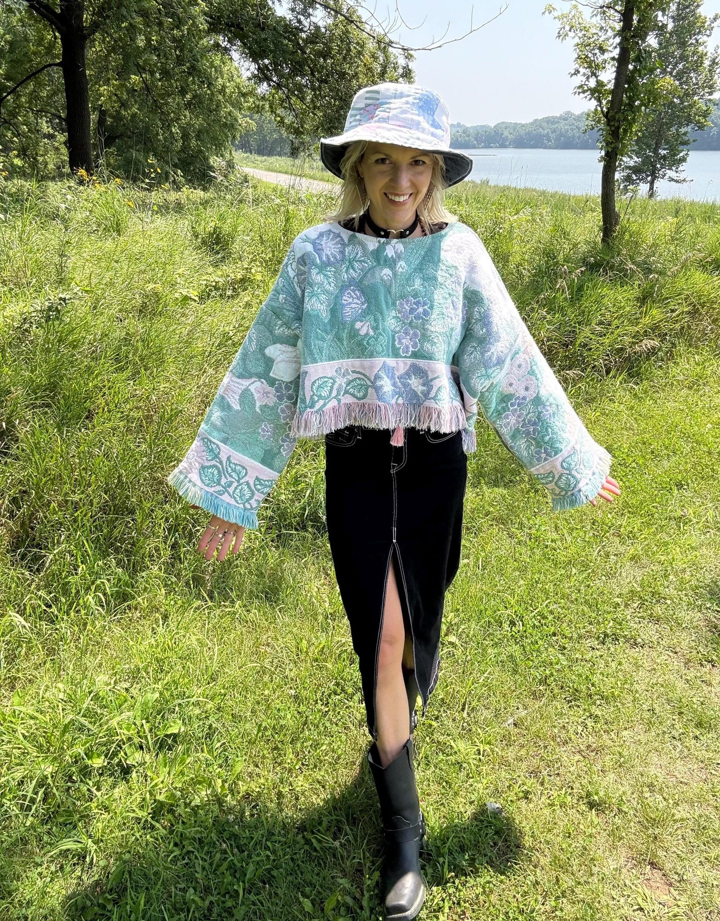 Easter Bunny Babe Pastel Oversized Cropped Blanket Sweater