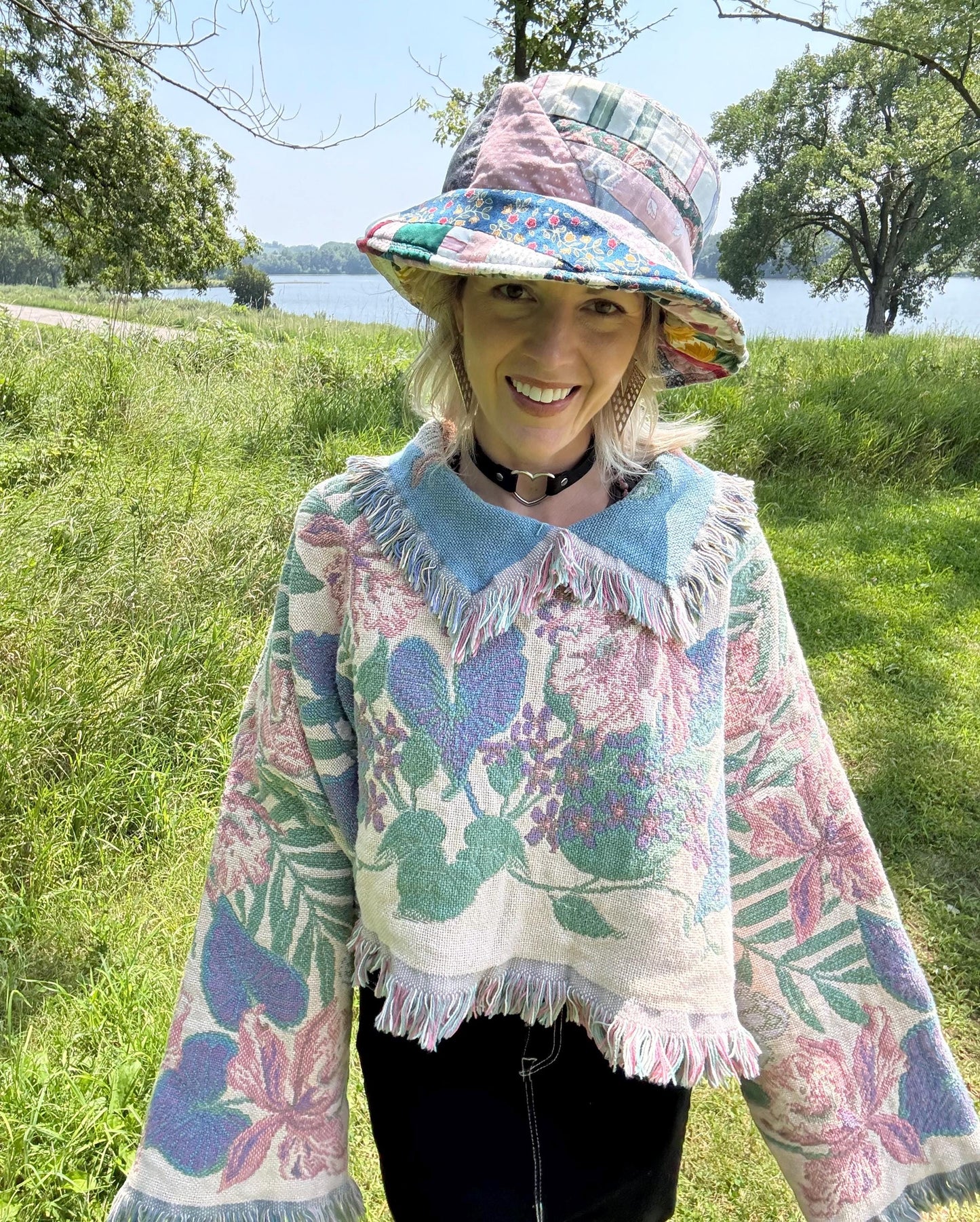 Tropical Pastels Oversized Cropped Blanket Sweater