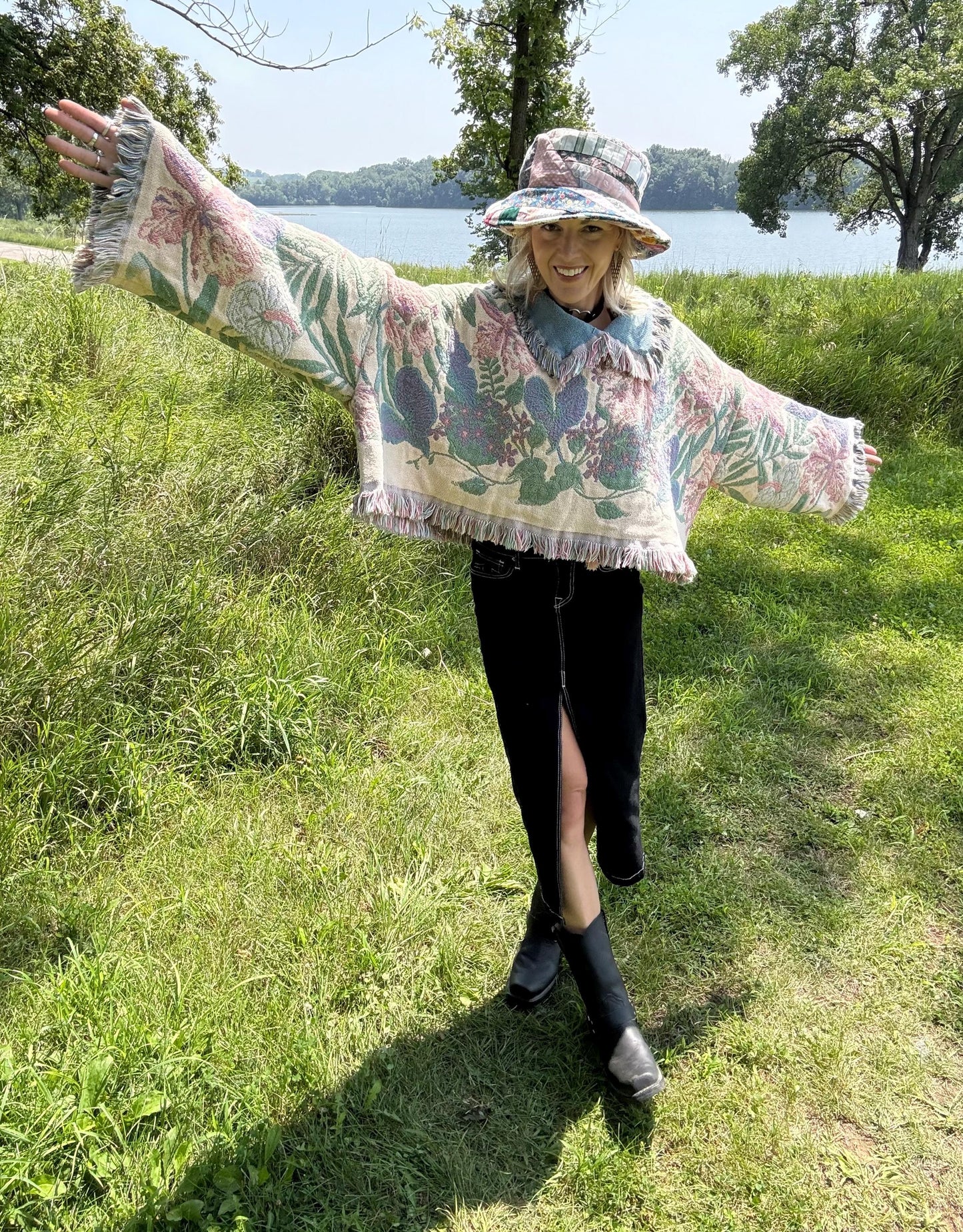 Tropical Pastels Oversized Cropped Blanket Sweater