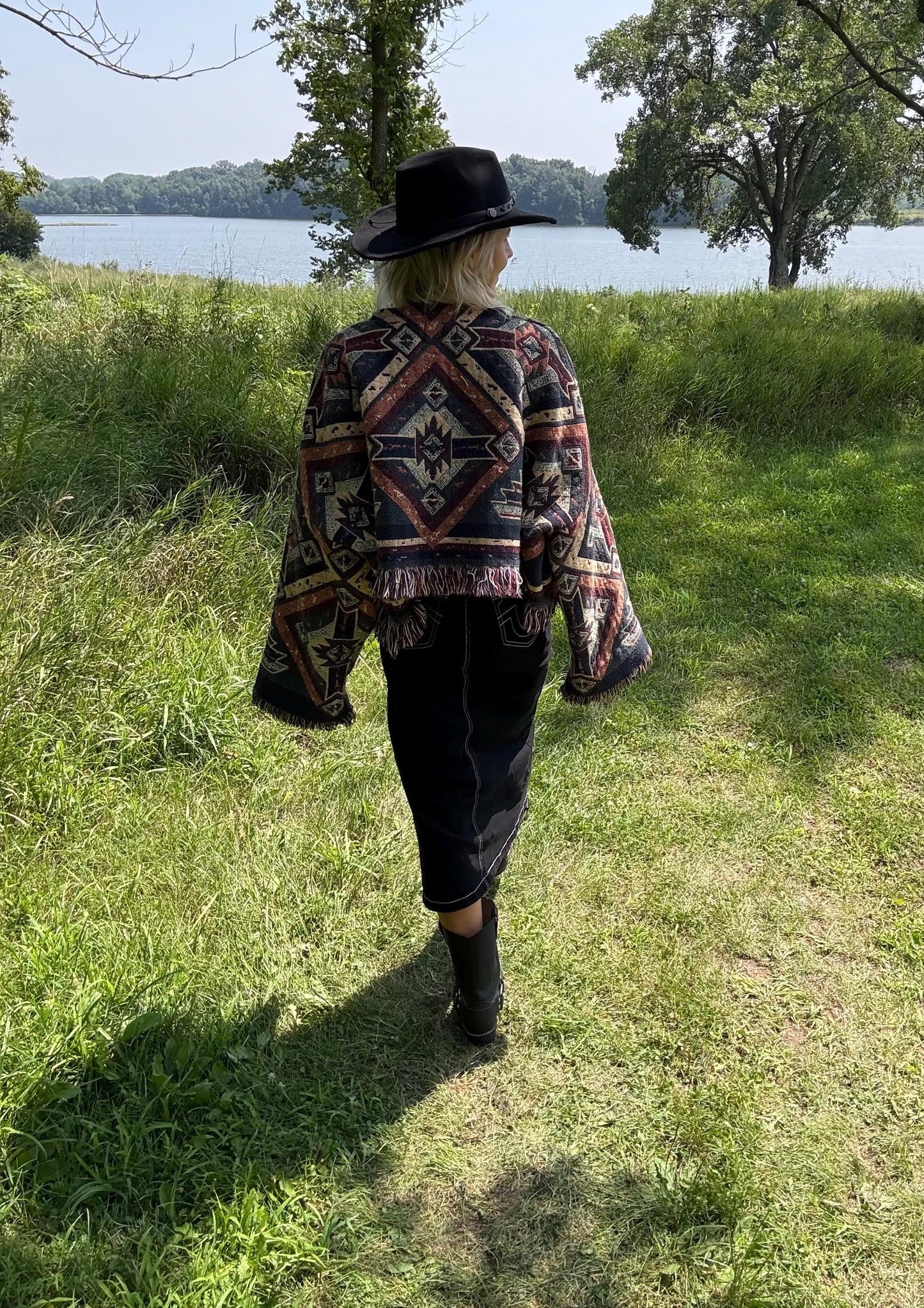 Western Geometric Cozy Oversized Blanket Sweater